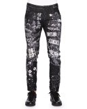 Graffiti-Print Skater Jeans, Black