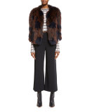 Patterned Fox Fur Coat, Midnight/Multicolor