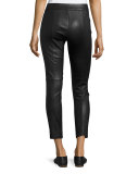 Stitch-Front Leather Leggings, Black