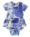 Frannie Porcelain Flowers Play Dress, Gray/Royal, Size 3-12 Months