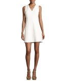 Sleeveless V-Neck Tweed Mini Dress, White