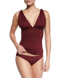 Classic Weave Draped Tankini Swim Top, Purple