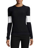 Long-Sleeve Arm-Stripe Top, Black