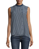 Sleeveless Striped Overlap Blouse