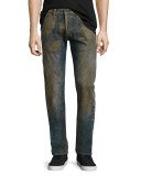 Extracting Distressed Slim-Straight Jeans, Indigo