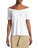 Off-the-Shoulder V-Neck Tee, White