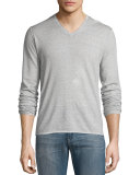 Pintuck-Sleeve V-Neck Sweater, Dew Gray