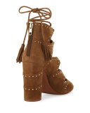 Alexa Studded Lace-Up Sandal, Brown