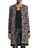 Metallic Animal-Print Long Coat, Blush