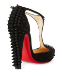 Goldostrap Spike T-Strap Red Sole Pump, Black