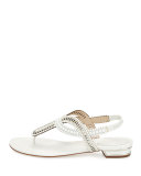 Pearly Crystal Flat Thong Sandal, Ivory