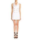 Sleeveless Double-Breasted Blazer-Dress, White