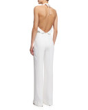 Blithe Silk Ruffle-Trim Halter Jumpsuit, White