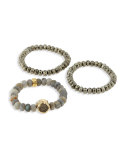 Labradorite and Pyrite Stretch Bracelets, Set of 3
