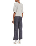 Half-Sleeve Knit Pullover Top, Pale Gray