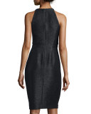 Sleeveless Shimmery Deep-Illusion Cocktail Dress