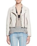 Aken Cropped Leather Jacket, Chalk