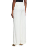 Pleated Wide-Leg Crepe Pants, Gesso