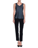 Silk Charmeuse Scoop-Neck Shell, Navy