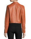 Gigi Cropped Leather Jacket, Cinnamon