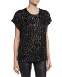 Sequined Loose-Fit Tee, Black
