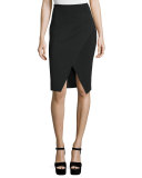 Compact Knit Overlap Pencil Skirt