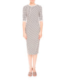 Anna Mini-Gingham Half-Sleeve Dress, Black/White