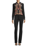 Studded Lace-Up Boot-Cut Pants, Black