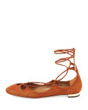 Dancer Suede Lace-Up Flat, Luggage