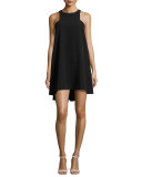 Sleeveless Angular Italian Cady Trapeze Dress, Black