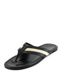 Venzio Calf Leather Thong Sandal, Black