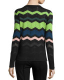 Zigzag Long-Sleeve Pullover Sweater, Black