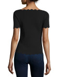Scallop-Trim Ballet Pullover, Black