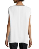 Zelia Short-Sleeve Double-Georgette Silk Blouse, White