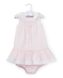 Pleated Cotton Voile Dress w/ Bloomers, Delicate Pink, Size 9-24 Months