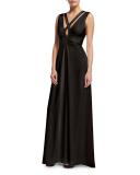 Sleeveless Crisscross A-Line Gown, Black
