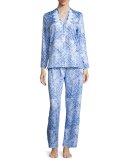 Printed Cotton Sateen Pajama Set, Blue
