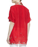 Colorful Daisy Eyelet Blouse, Fiery Red, Plus Size