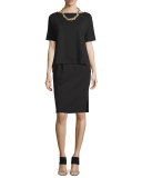 Short-Sleeve Ponte Dolman-Sleeve Top, Black