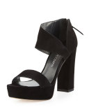 Getonup Suede Chunky-Heel Sandal, Black