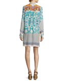 Ellyonora Half-Placket Floral Georgette Dress, Multi