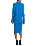 Ribbed High-Waist Pencil Skirt, Cerulean