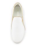 Men's Metallic-Piped Leather Slip-On Sneaker, White