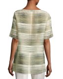 Samara Half-Sleeve Linear Mirage Blouse, Multi