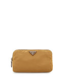 Medium Nylon Triangle Cosmetic Bag, Tobacco
