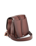 Small Leather Hook Satchel Bag, Dark Brown
