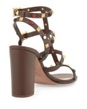 Leather Rockstud 90mm City Sandal, Cacao/Multi