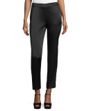Satin Pull-On Ankle Pants, Black