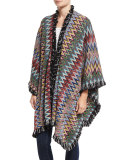 Zigzag Fringe Poncho, Multicolor