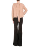 Long-Sleeve Open-Back Sweater, Camel/Off White